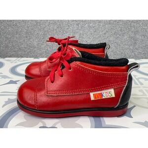 Vintage 80s Baby Deer x McKids Walking Shoes Infant Size 3 1/2 D Red Leather USA